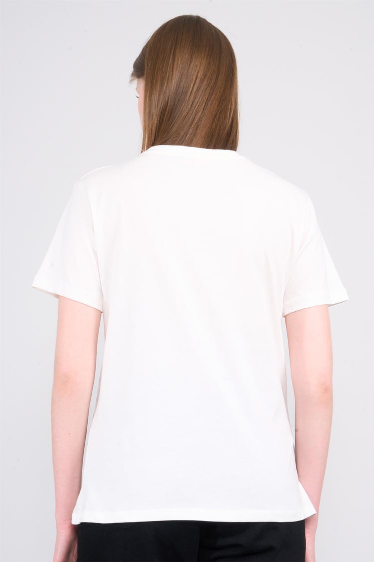 Çetinkaya Fithit 8734 Bayan Bisiklet Yaka Baskılı ıT-shirt Krem