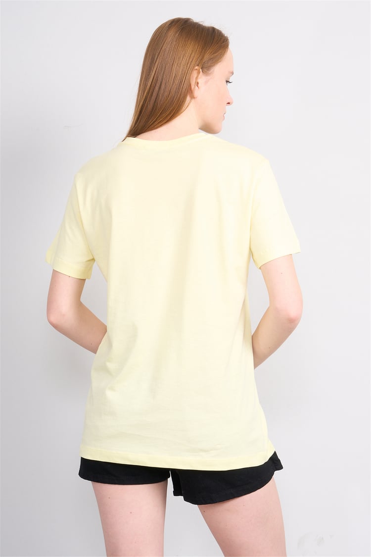 Çetinkaya Fithit 8788 Bayan Bisiklet Yaka Regular Baskılı T-shirt Uçuk Sarı