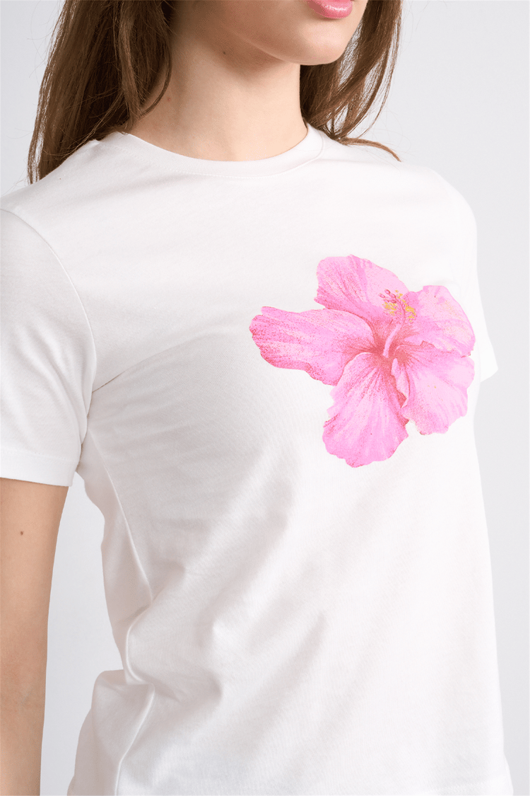 Çetinkaya Fithit 8843 Bayan Bisiklet Yaka Penye Regular Baskılı T-shirt Krem