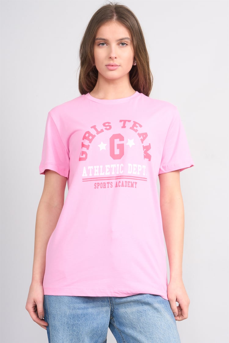 Çetinkaya Fithit 8859 Bayan Bisiklet Yaka Regular Baskılı T-shirt Pembe