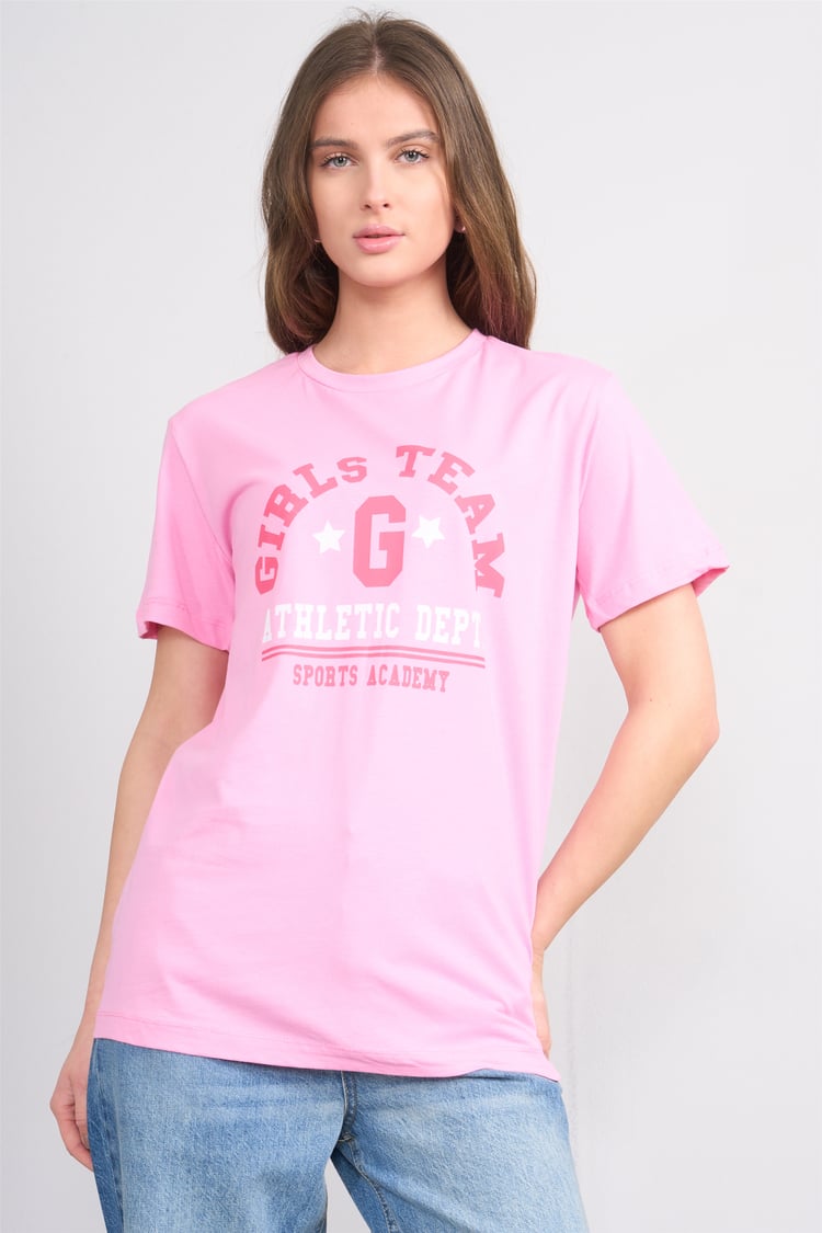 Çetinkaya Fithit 8859 Bayan Bisiklet Yaka Regular Baskılı T-shirt Pembe