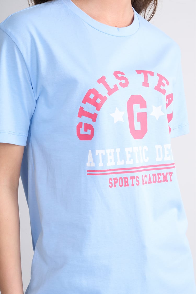 Çetinkaya Fithit 8859 Bayan Bisiklet Yaka Regular Baskılı T-shirt Bebe Mavi