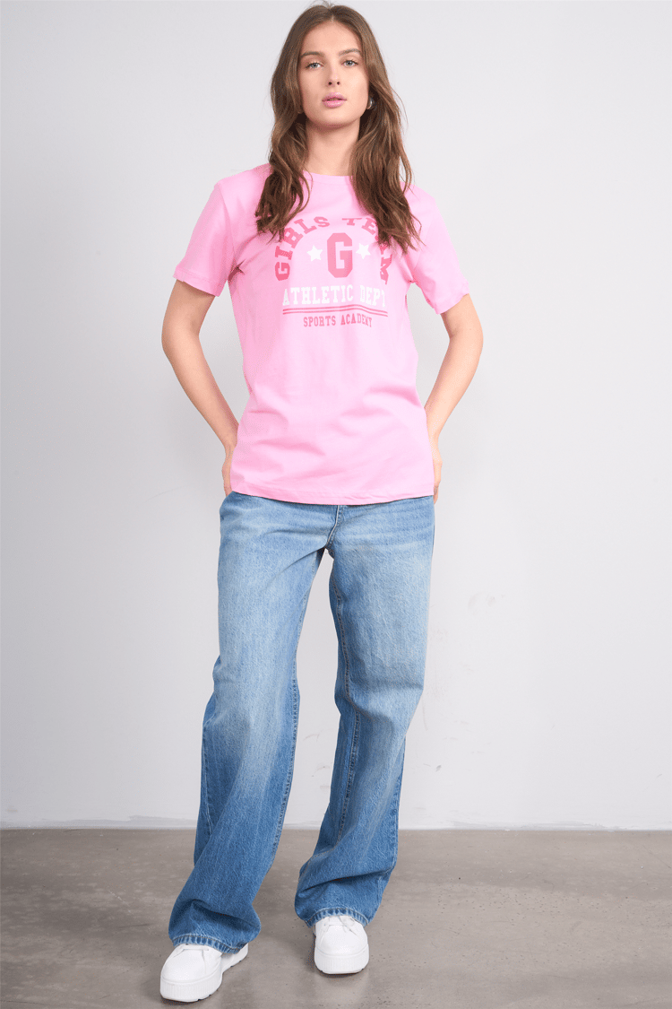 Çetinkaya Fithit 8859 Bayan Bisiklet Yaka Regular Baskılı T-shirt Pembe