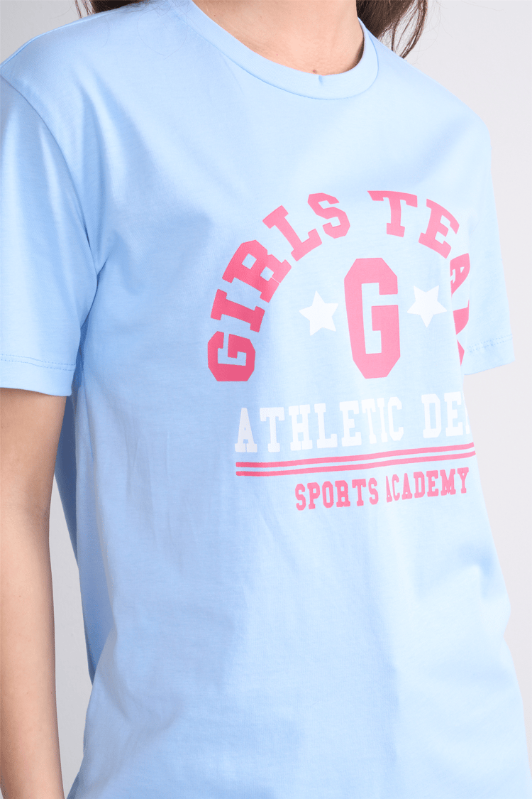 Çetinkaya Fithit 8859 Bayan Bisiklet Yaka Regular Baskılı T-shirt Bebe Mavi
