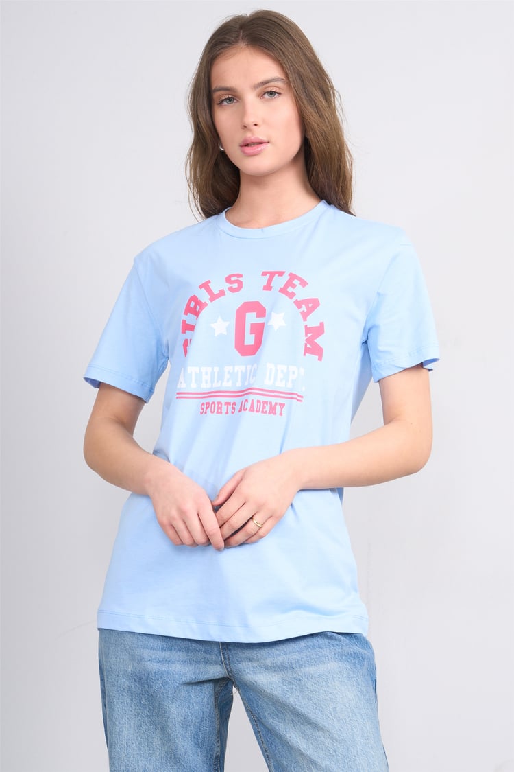 Çetinkaya Fithit 8859 Bayan Bisiklet Yaka Regular Baskılı T-shirt Bebe Mavi