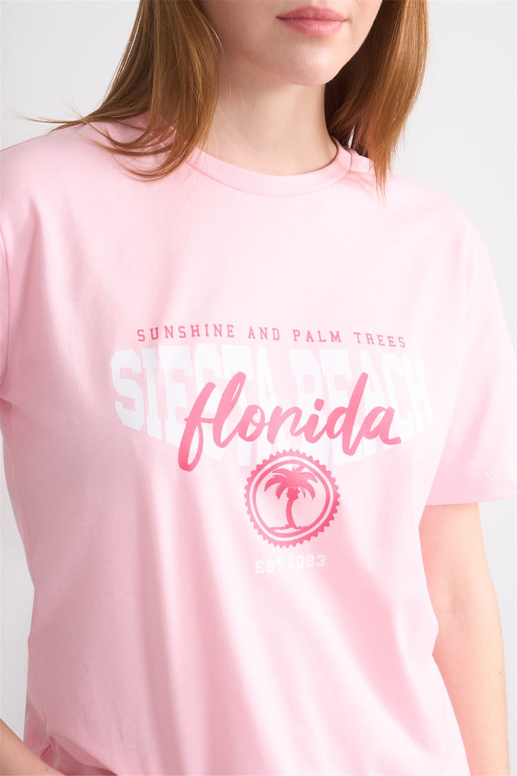 Çetinkaya Fithit 8861 Bayan Bisiklet Yaka Regular Baskılı T-shirt Açık Pembe