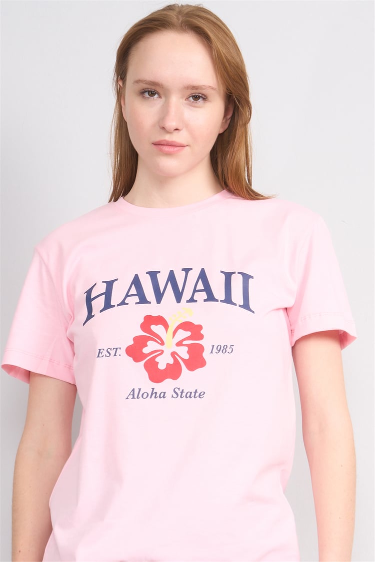 Çetinkaya Fithit 8868 Bayan Bisiklet Yaka Regular Baskılı T-shirt Açık Pembe