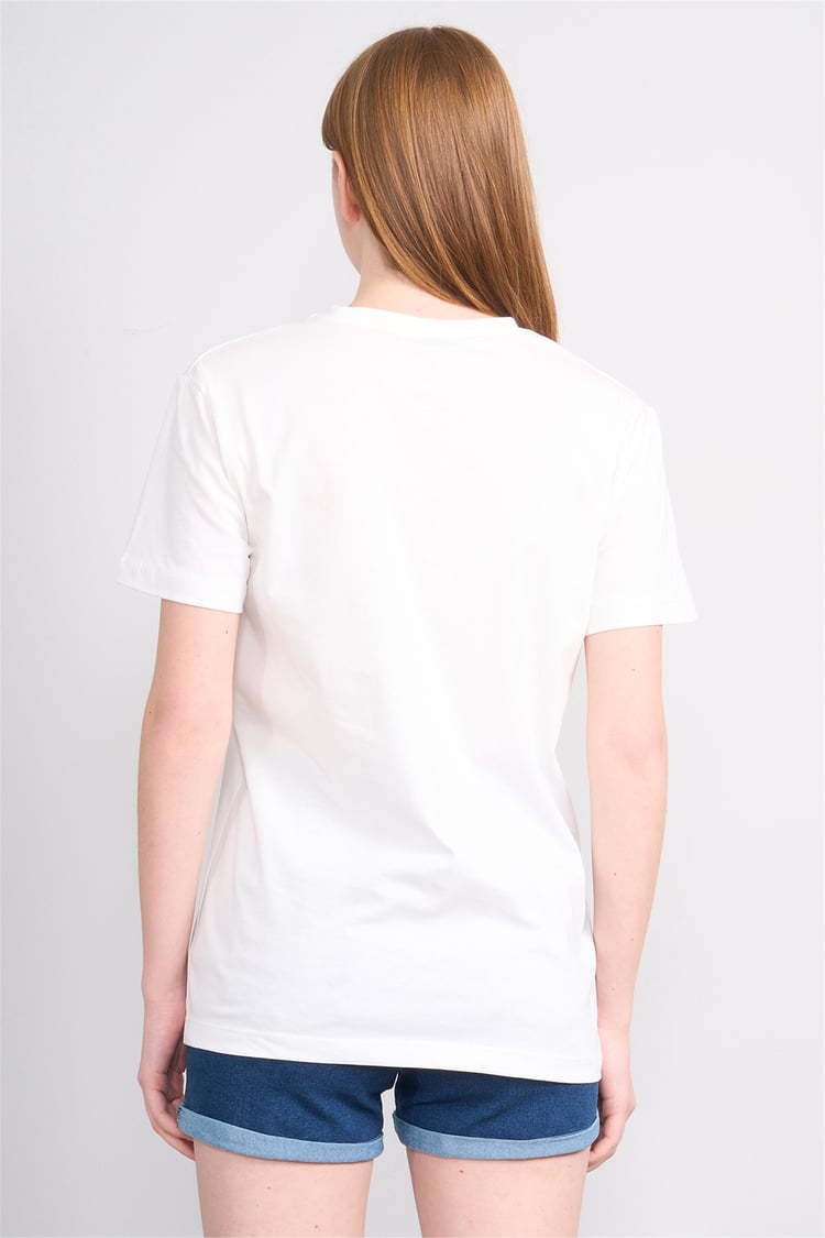 Çetinkaya Fithit 8878 Bayan Bisiklet Yaka Regular Baskılı T-shirt Krem