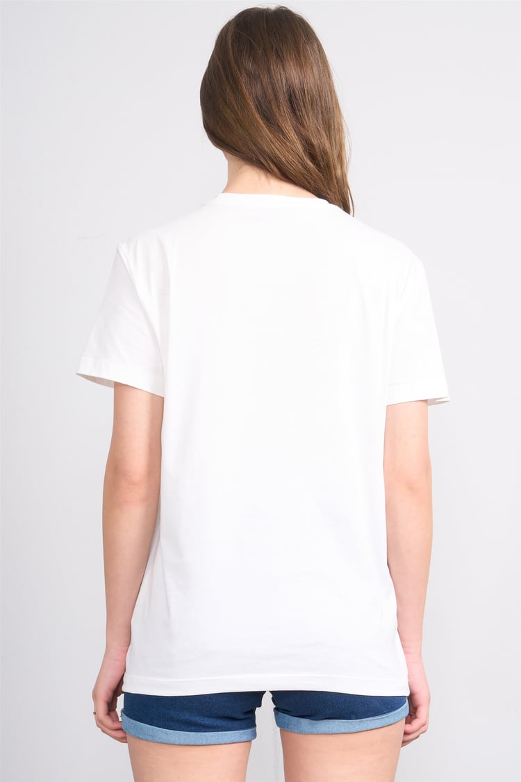 Çetinkaya Fithit 8881 Bayan Bisiklet Yaka Regular Baskılı T-shirt Krem