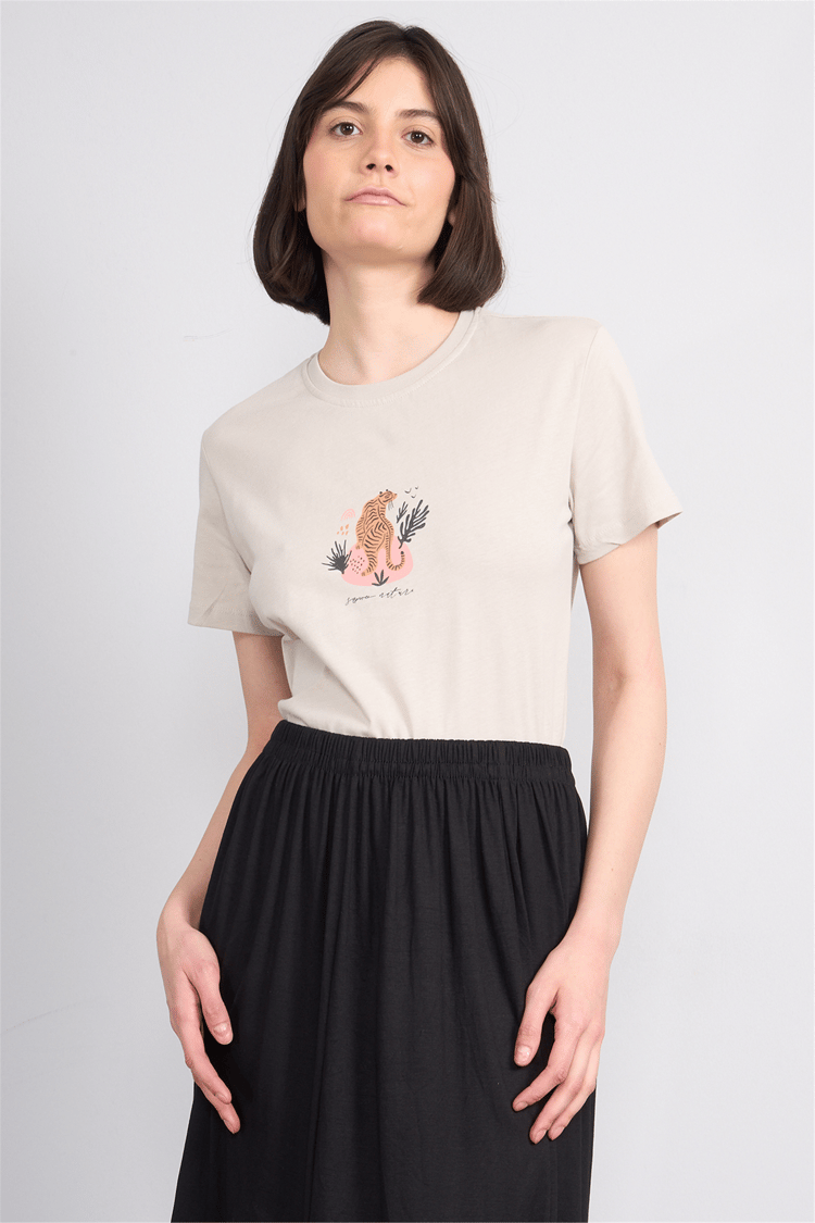 Çetinkaya Fithit 8889 Bayan Bisiklet Yaka Regular Baskılı T-shirt Vizon