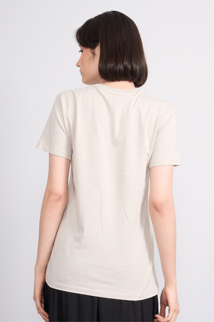 Çetinkaya Fithit 8889 Bayan Bisiklet Yaka Regular Baskılı T-shirt Vizon