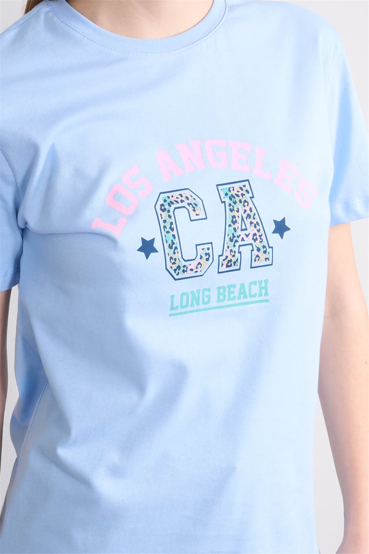 Çetinkaya Fithit 8892 Bayan Bisiklet Yaka Regular Baskılı T-shirt Bebe Mavi