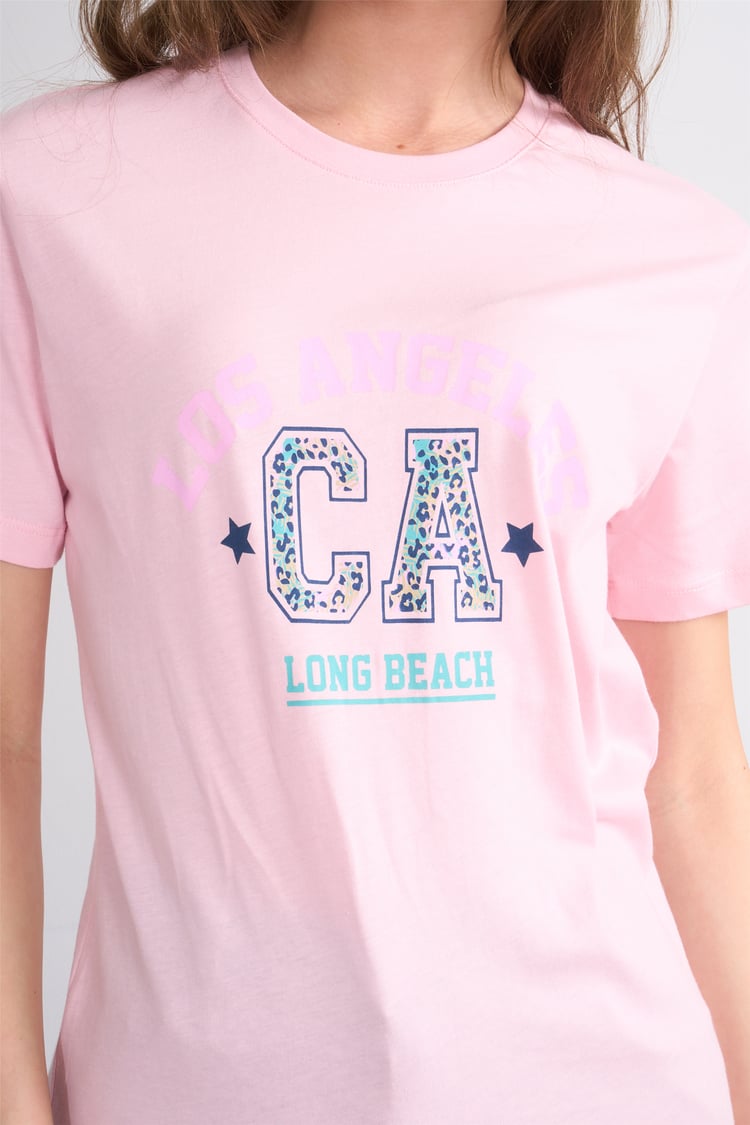 Çetinkaya Fithit 8892 Bayan Bisiklet Yaka Regular Baskılı T-shirt Açık Pembe