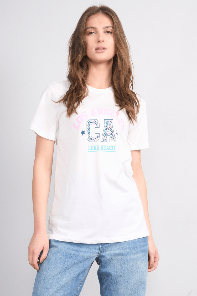 Çetinkaya Fithit 8892 Bayan Bisiklet Yaka Regular Baskılı T-shirt Krem