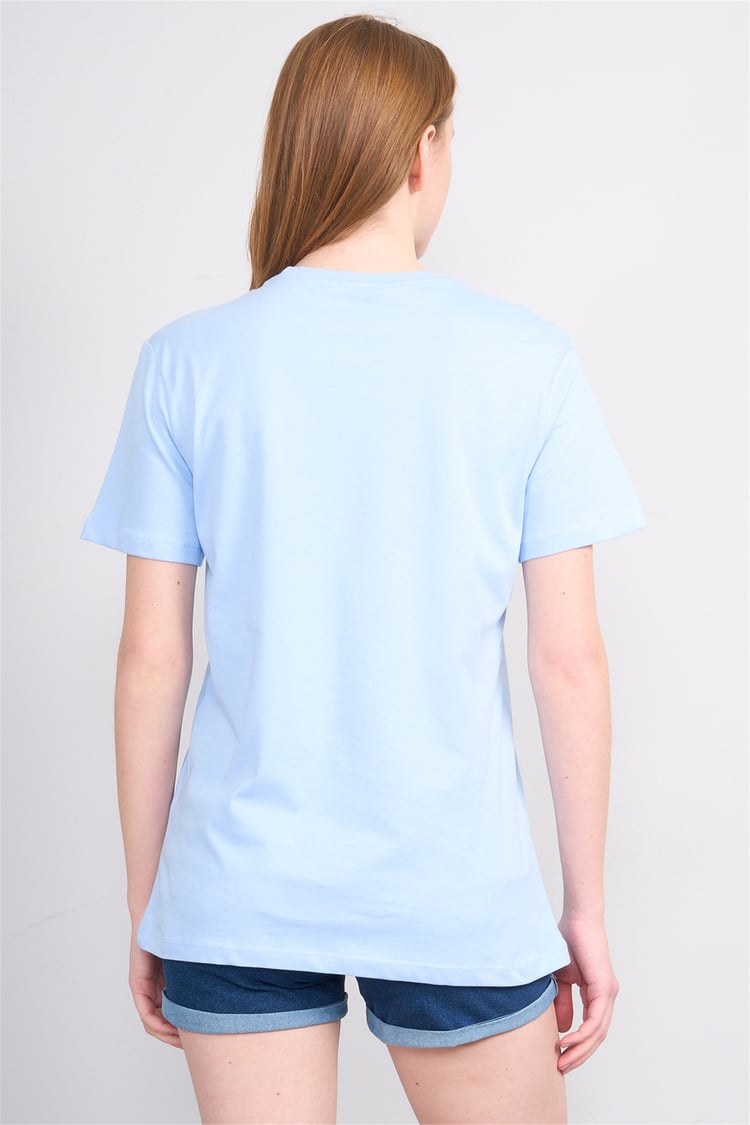 Çetinkaya Fithit 8892 Bayan Bisiklet Yaka Regular Baskılı T-shirt Bebe Mavi