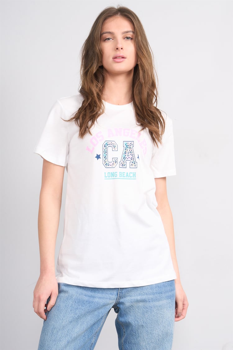 Çetinkaya Fithit 8892 Bayan Bisiklet Yaka Regular Baskılı T-shirt Krem