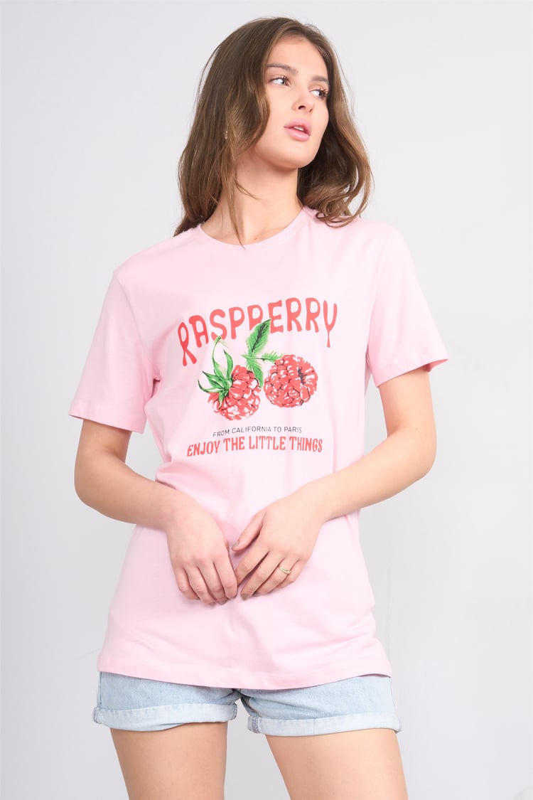 Çetinkaya Fithit 8896 Bayan Bisiklet Yaka Regular Baskılı T-shirt Açık Pembe