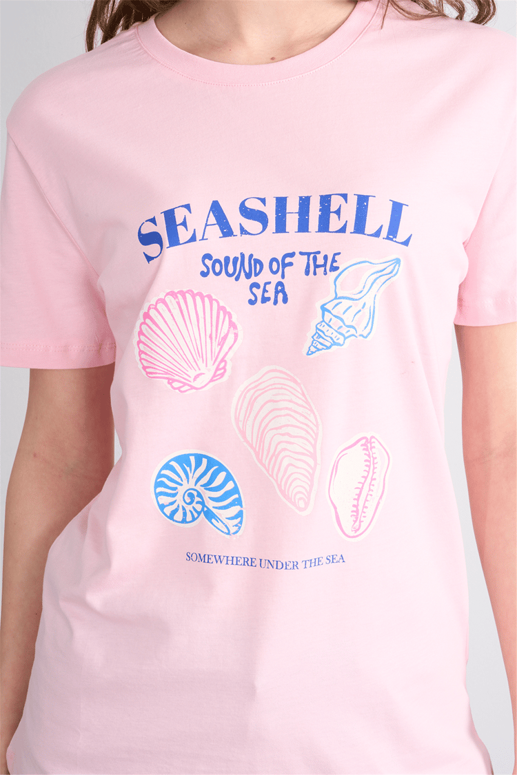 Çetinkaya Fithit 8898 Bayan Bisiklet Yaka Penye Regular Baskılı T-shirt Açık Pembe