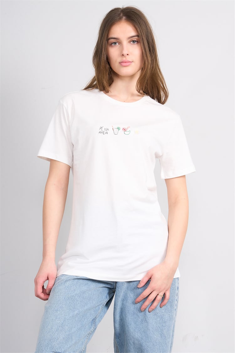 Çetinkaya Fithit 8951 Bayan Bisiklet Yaka Penye Regular Nakışlı T-shirt Krem