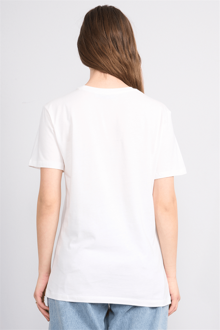 Çetinkaya Fithit 8951 Bayan Bisiklet Yaka Penye Regular Nakışlı T-shirt Krem