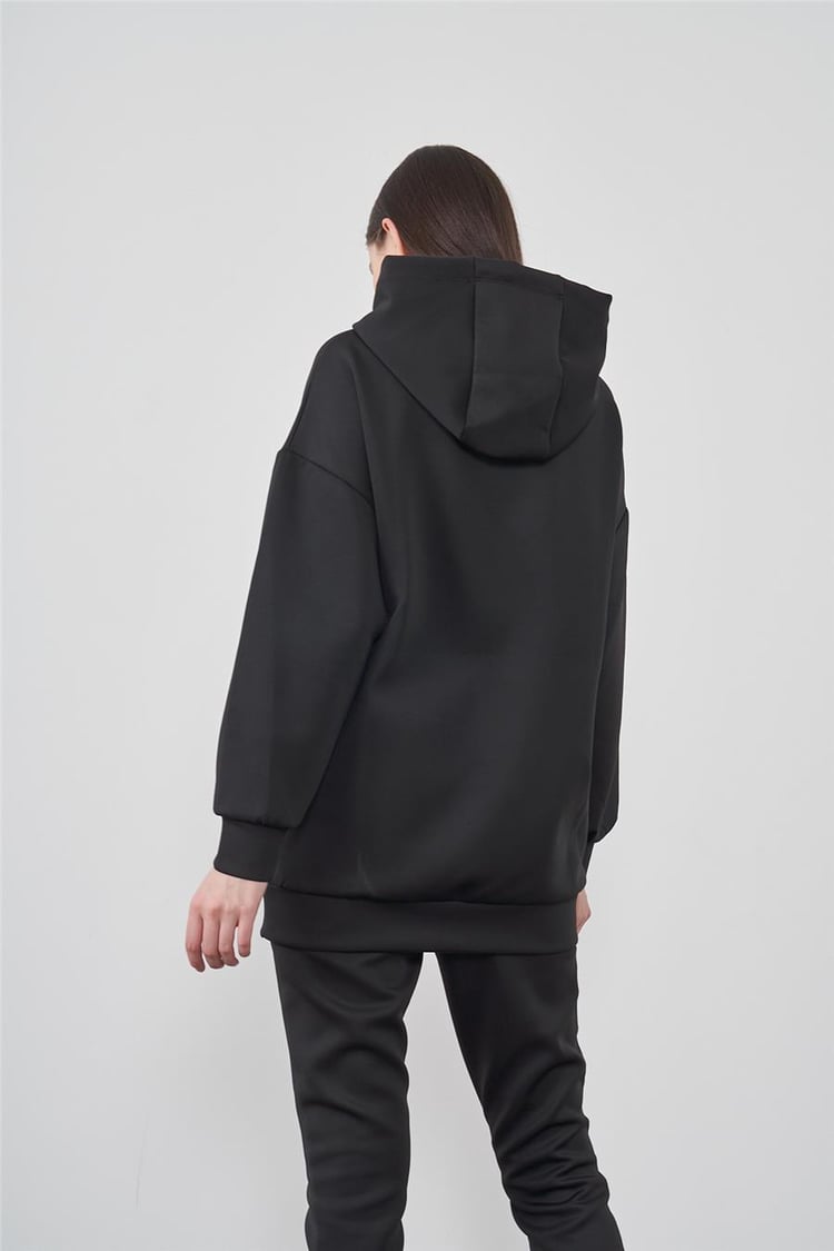 Çetinkaya Fithit Dalgıç Kumaş Siyah Kapüşonlu Sweatshirt