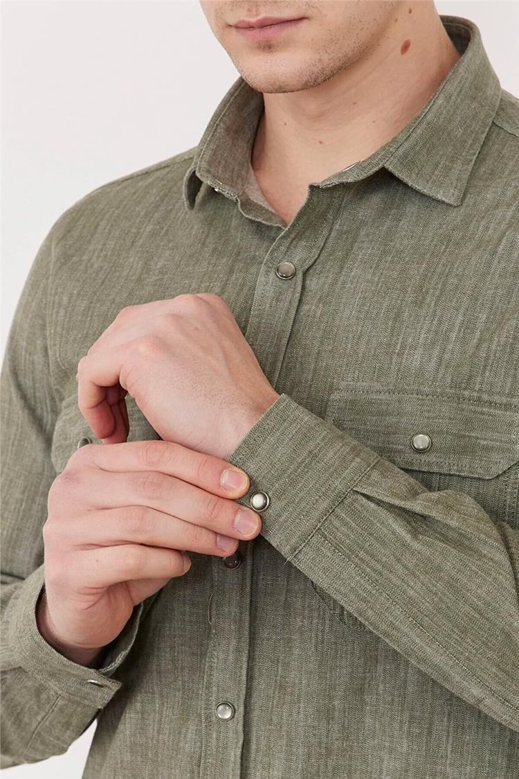 Çetinkaya Mentality 2035 Slim Fit Uzun Kollu Yeşil Gömlek