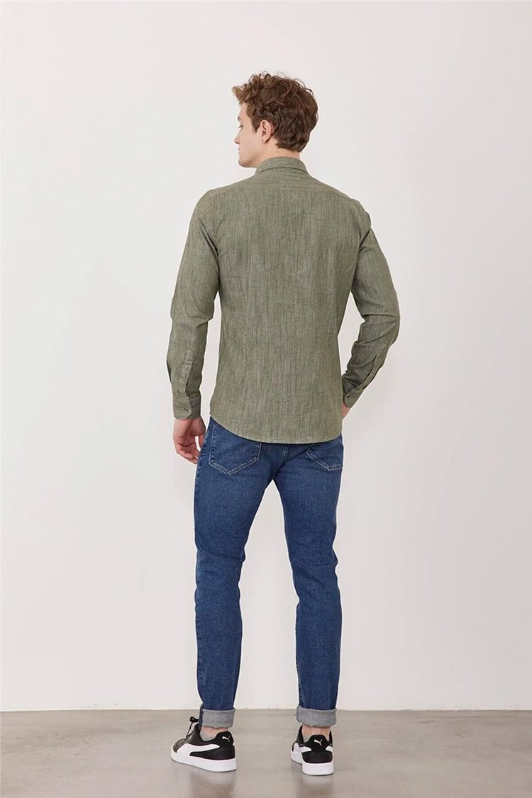 Çetinkaya Mentality 2035 Slim Fit Uzun Kollu Yeşil Gömlek