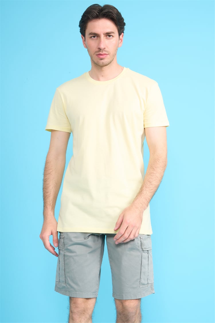 Çetinkaya Mentality 2772 Bisiklet Yaka Slimfit Basic T-shirt Uçuk Sarı