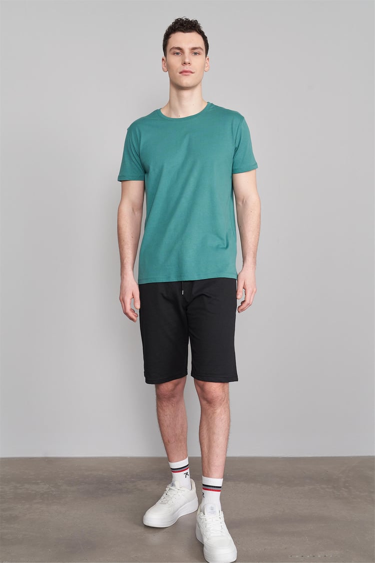 Çetinkaya Mentality 2772 Bisiklet Yaka Penye Slim Fit Koyu Yeşil T-Shirt
