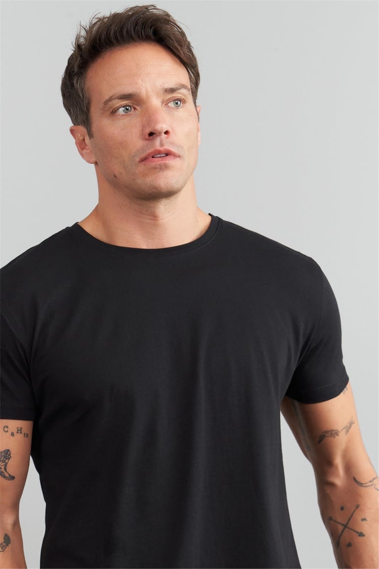 Çetinkaya Mentality 2772 Bisiklet Yaka Büyük Beden Slimfit Basic T-shirt Siyah