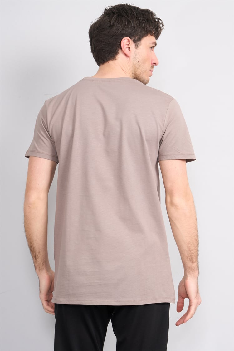 Çetinkaya Mentality 2772 Bisiklet Yaka Slimfit Basic T-shirt Koyu Vizon