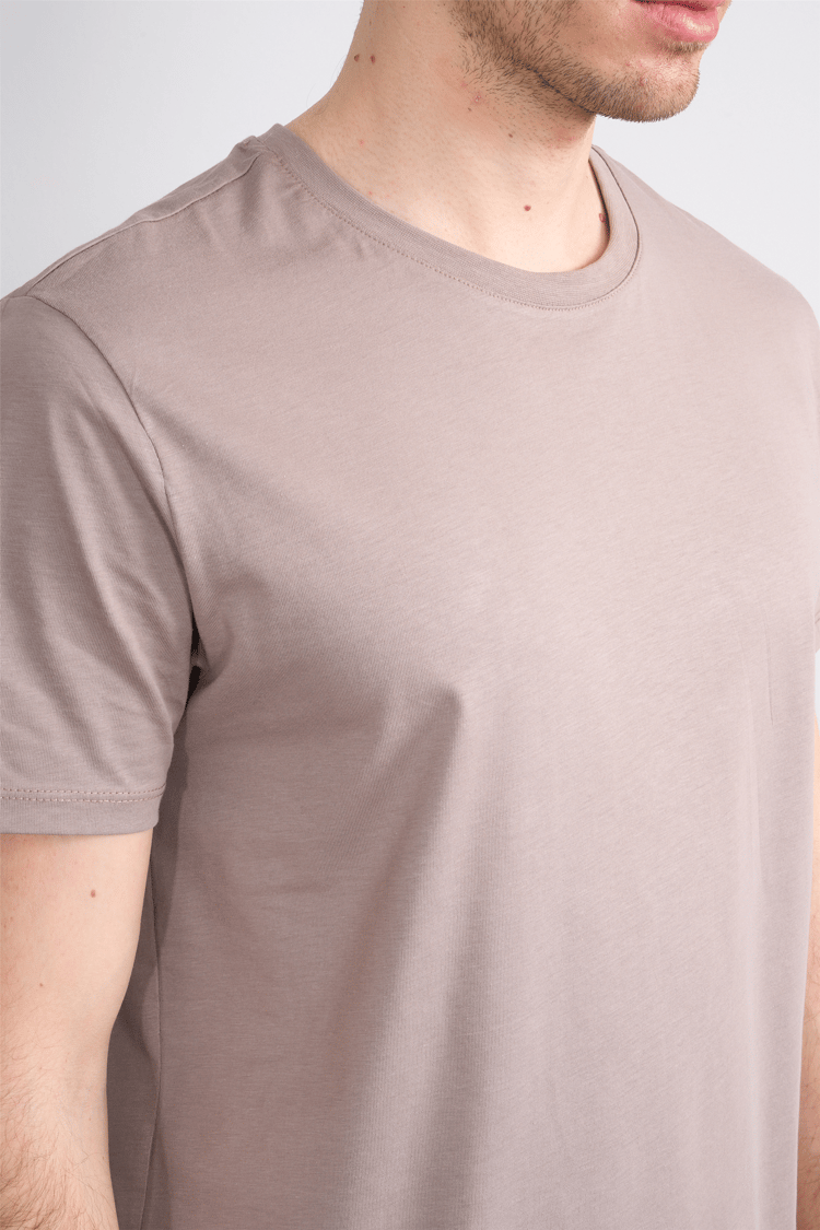 Çetinkaya Mentality 2772 Bisiklet Yaka Slimfit Basic T-shirt Koyu Vizon