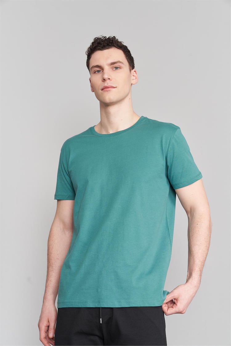 Çetinkaya Mentality 2772 Bisiklet Yaka Penye Slim Fit Koyu Yeşil T-Shirt
