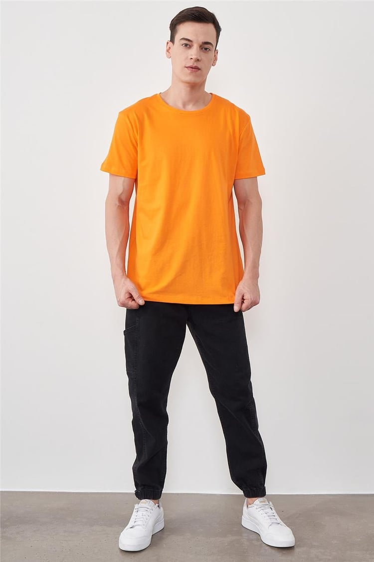 Çetinkaya Mentality 2772 Bisiklet Yaka Basic Penye Slim Fit Orange T-Shirt %100 Pamuk
