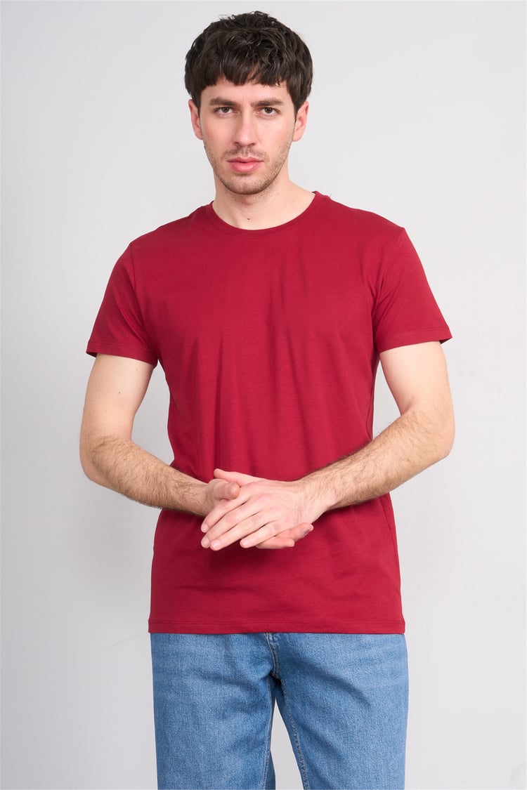 Çetinkaya Mentality 2772 Bisiklet Yaka Slimfit Basic T-shirt Bordo
