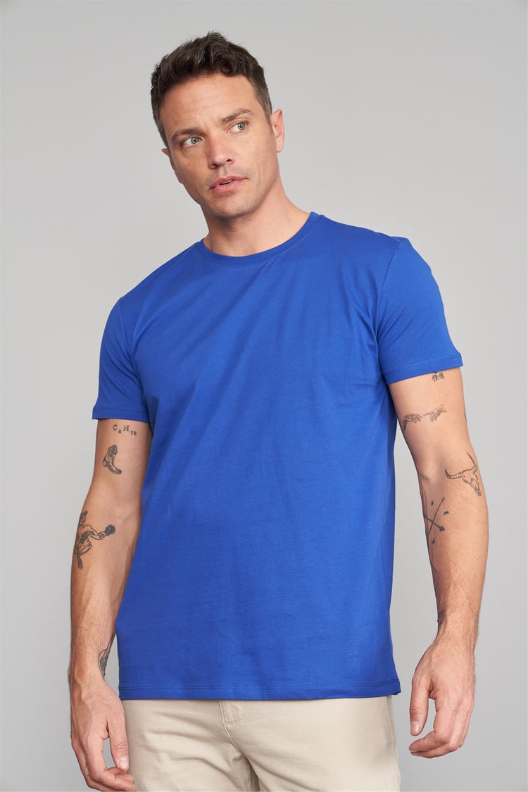Çetinkaya Mentality 2772 Bisiklet Yaka Penye Slim Fit Açık Saks T-shırt