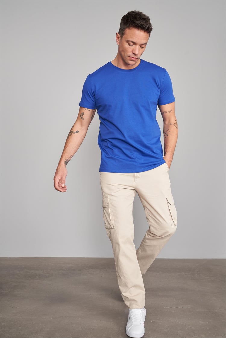 Çetinkaya Mentality 2772 Bisiklet Yaka Penye Slim Fit Açık Saks T-shırt