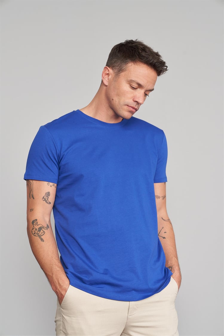 Çetinkaya Mentality 2772 Bisiklet Yaka Penye Slim Fit Açık Saks T-shırt