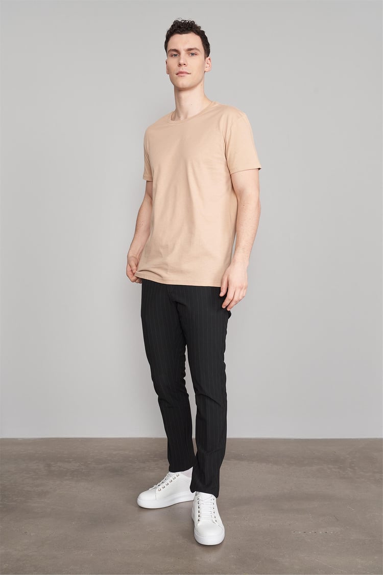 Çetinkaya Mentality 2772 Bisiklet Yaka Penye Slim Fit Camel T-Shirt