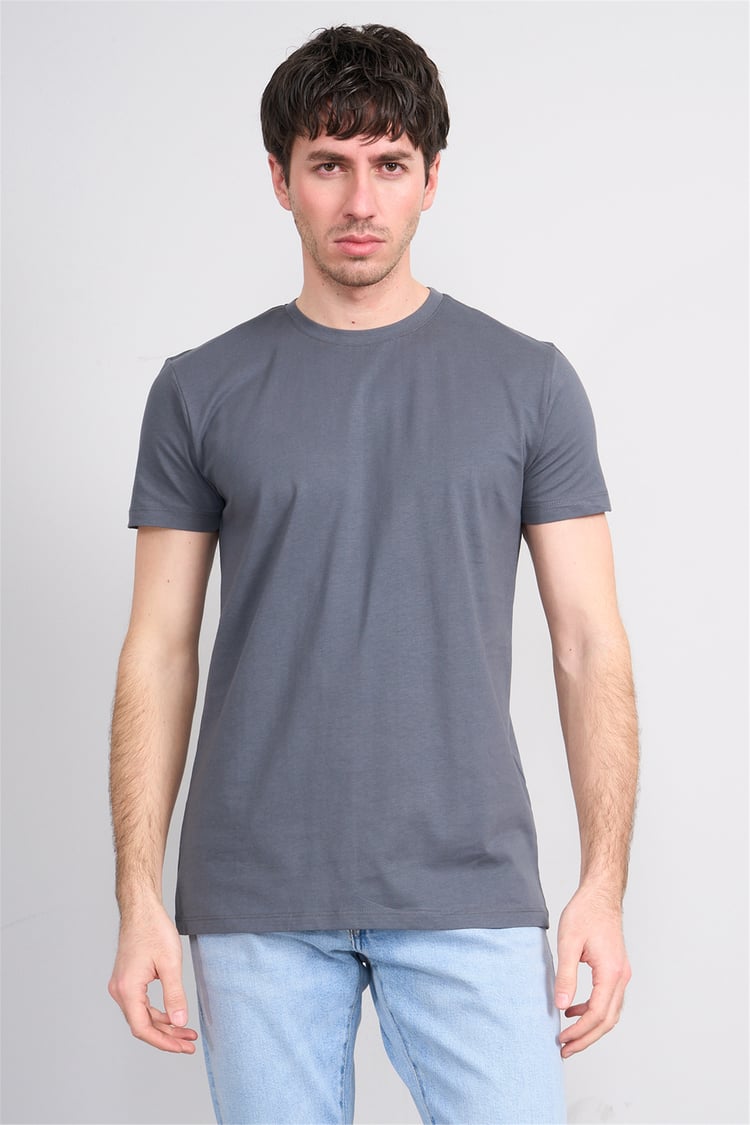Çetinkaya Mentality 2772 Bisiklet Yaka Slimfit Basic T-shirt Düz Koyu Gri