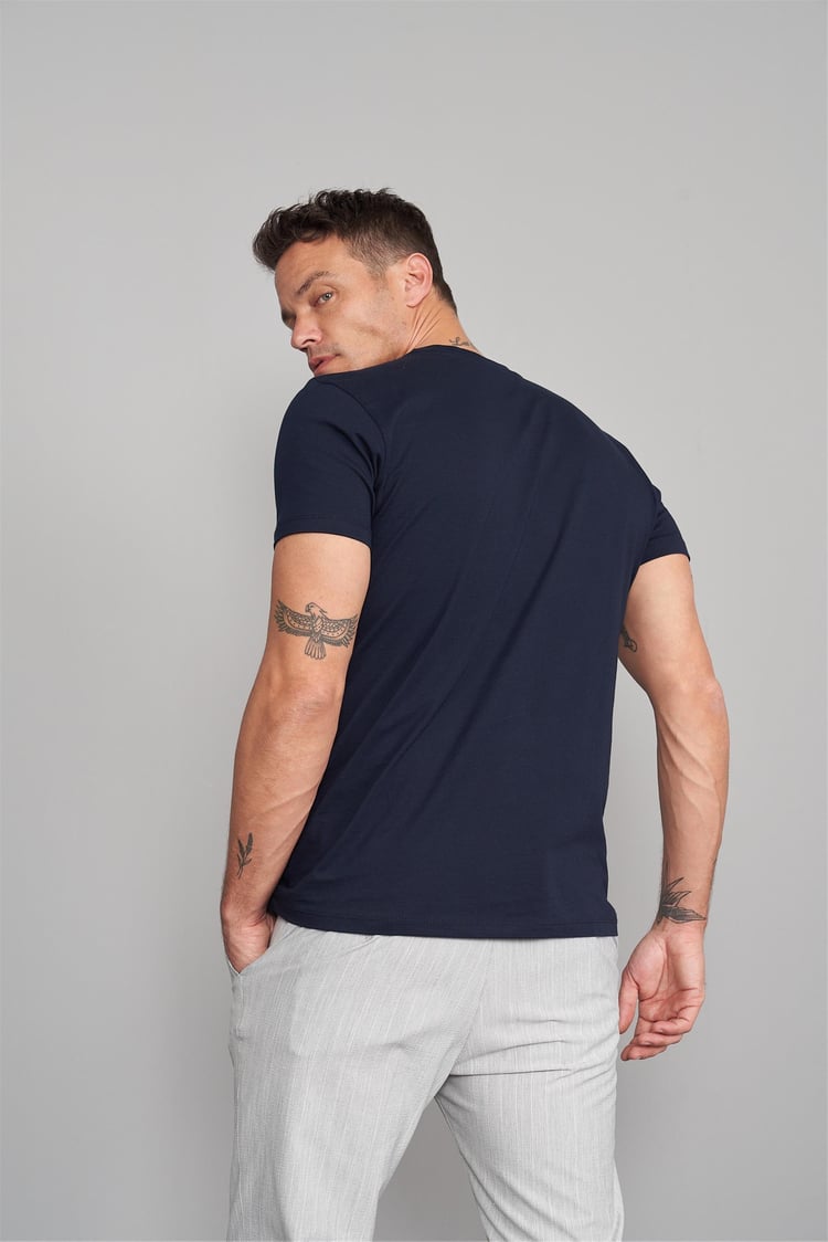 Çetinkaya Mentality 2772 Bisiklet Yaka Basic T-Shirt Lacivert