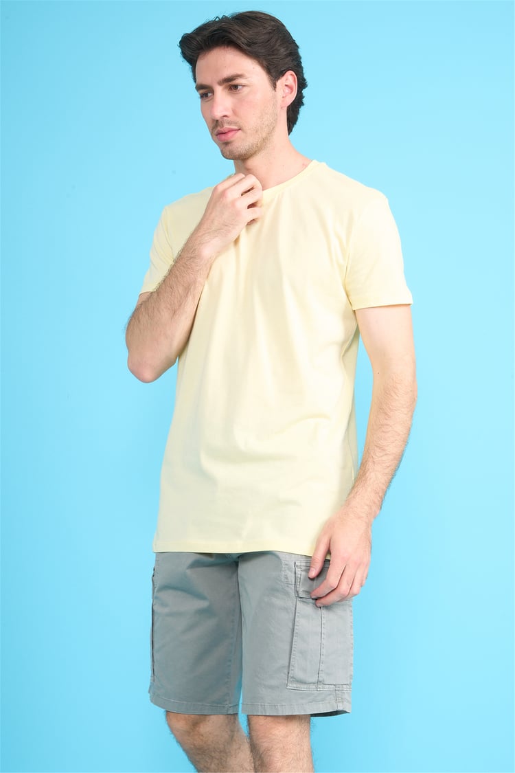 Çetinkaya Mentality 2772 Bisiklet Yaka Slimfit Basic T-shirt Uçuk Sarı