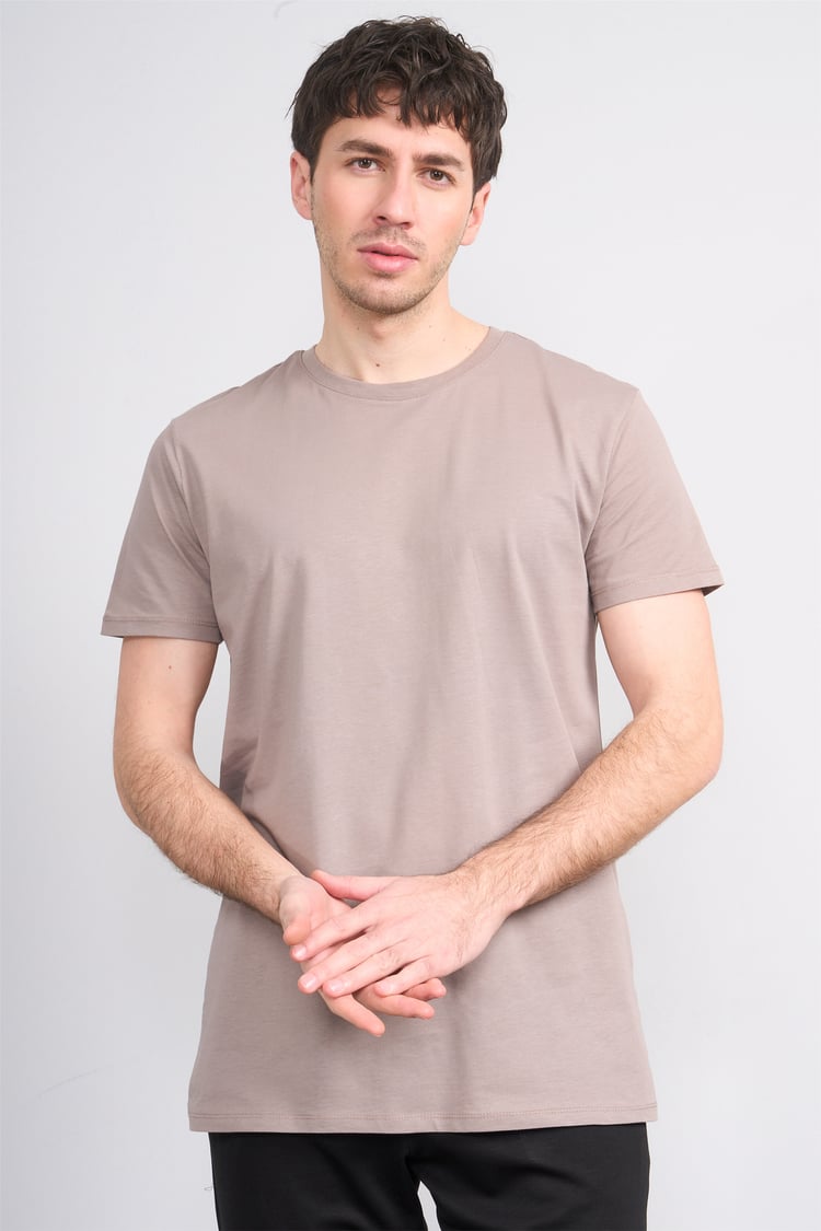 Çetinkaya Mentality 2772 Bisiklet Yaka Slimfit Basic T-shirt Koyu Vizon