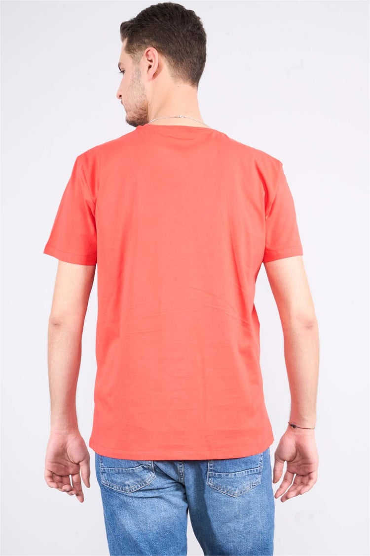 Çetinkaya Mentality 2772 V Yaka Penye Slim Fit Nar Çiçeği T-shırt