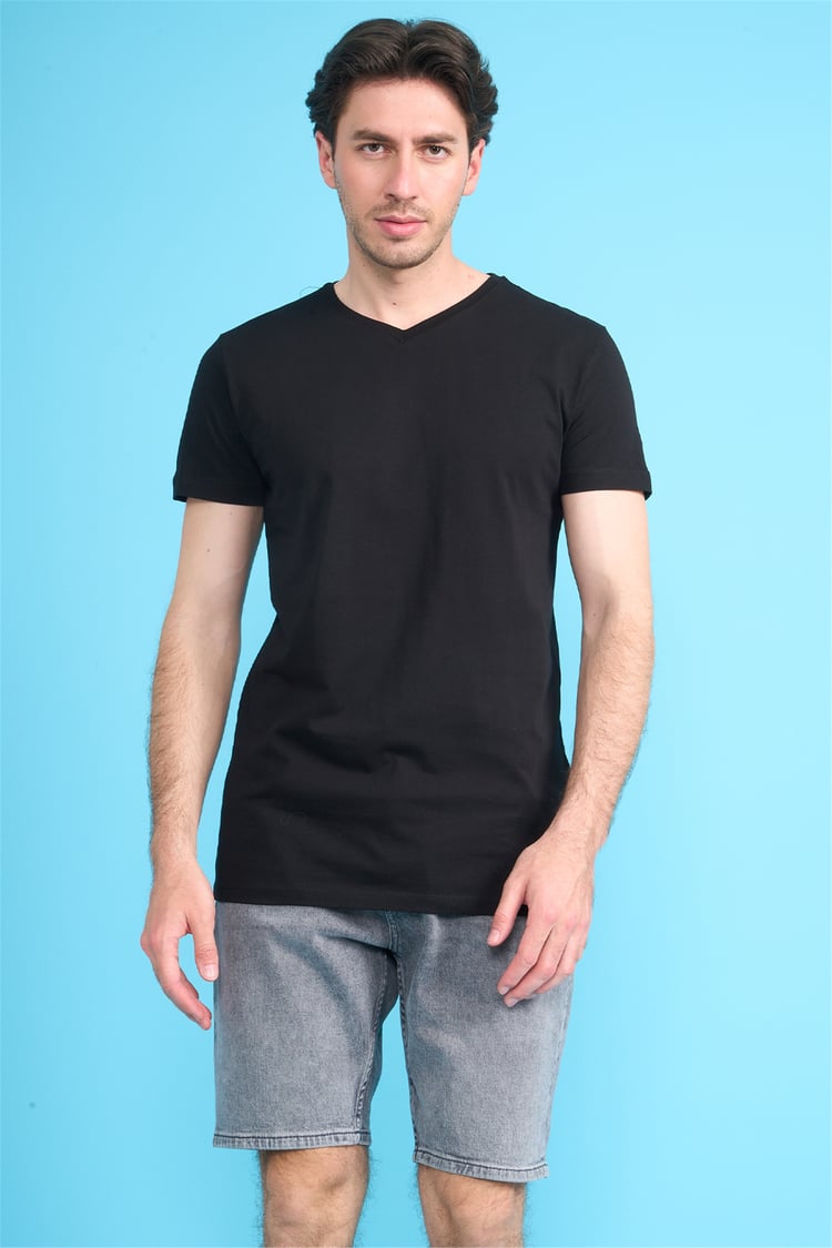 Çetinkaya Mentality 2772 V Yaka Slimfit Basic T-shirt Siyah