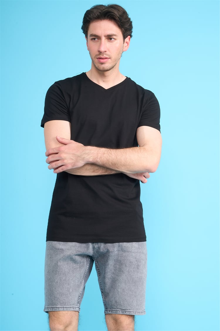 Çetinkaya Mentality 2772 V Yaka Slimfit Basic T-shirt Siyah