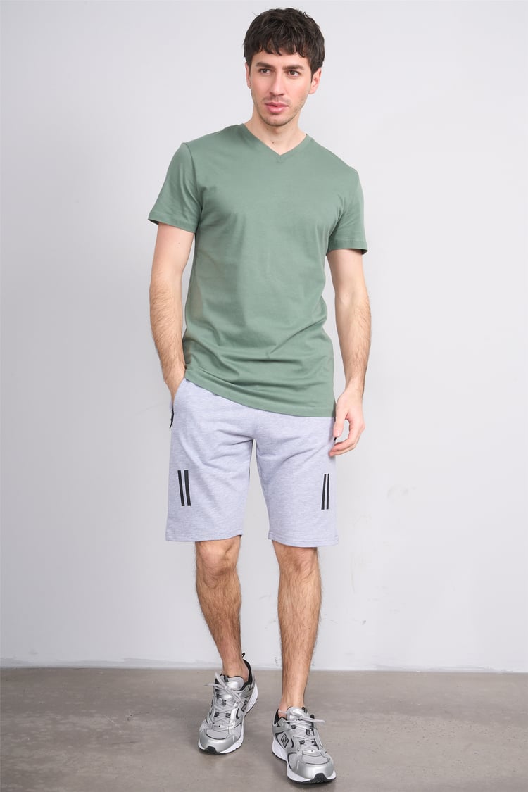 Çetinkaya Mentality 2772 V Yaka Slimfit Basic T-shirt Haki