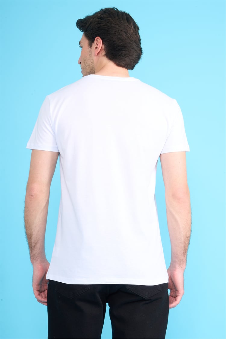 Çetinkaya Mentality 2772 V Yaka Slimfit Basic T-shirt Beyaz