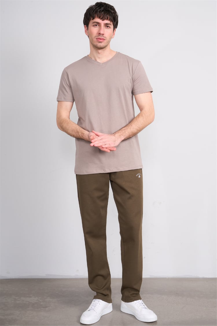 Çetinkaya Mentality 2772 V Yaka Slimfit Basic T-shirt Koyu Vizon
