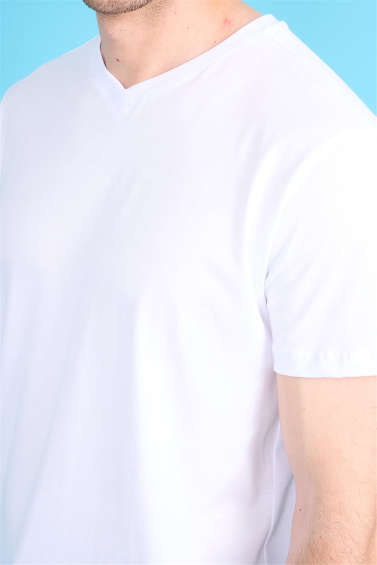 Çetinkaya Mentality 2772 V Yaka Slimfit Basic T-shirt Beyaz